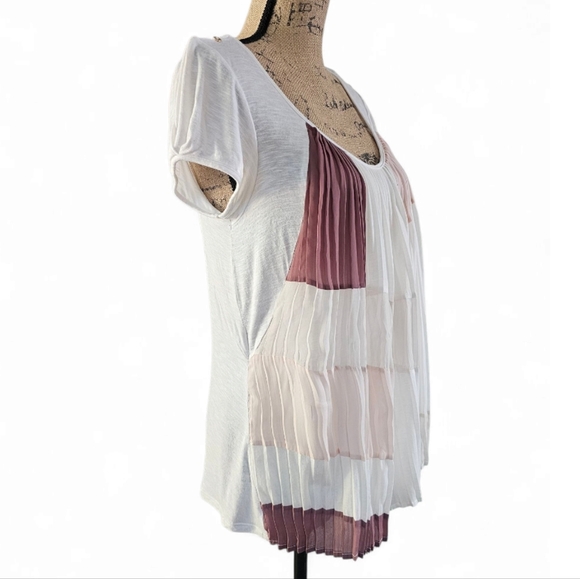 Anthropologie One SeptemberPleated Women's Top in White and Pink, Size M - Picture 3 of 6